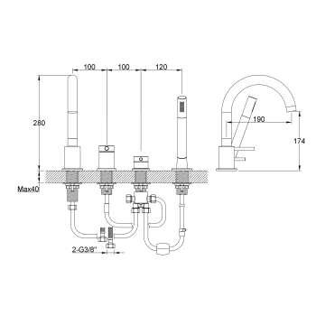 Mixer de cadă cu 4 orificii și gură pivotantă Kohlman Axel QB244AB Negru